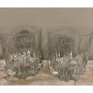 Crown Royal Diamond Cut Embossed Made In Italy Whiskey Rocks Glasses Lot…